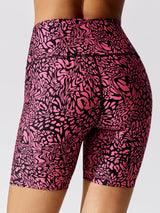 Swirly Leopard Printed Biker Short - Electric Pink Swirly Leopard