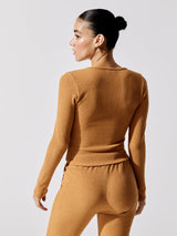 Brushed Ribbed Notch Front Top - Brown Sugar