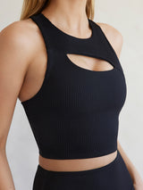 Cut Out Halter Neck Ribbed Cami - Black