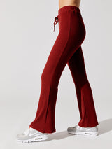 Brushed Ribbed Flare Pants - Rum Wine