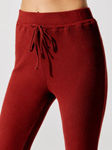 Brushed Ribbed Flare Pants - Rum Wine