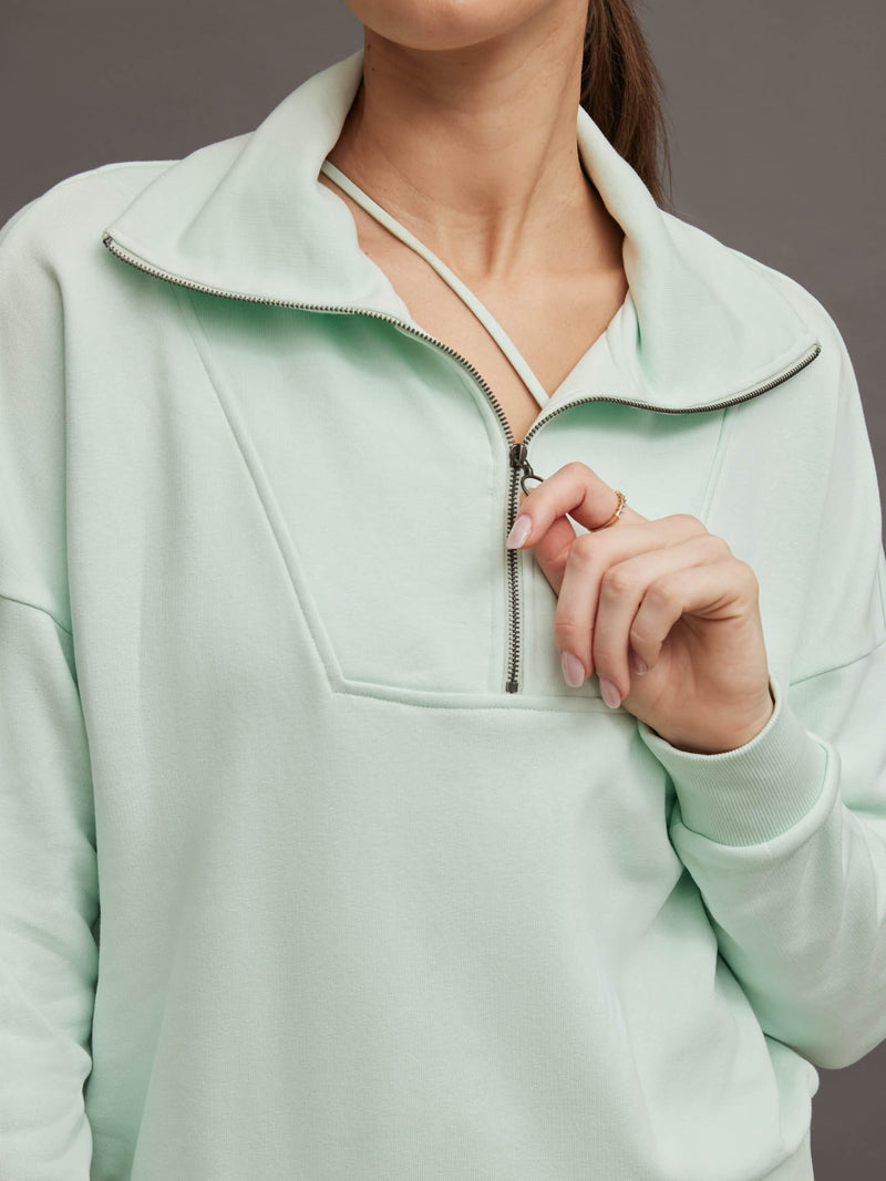 FRENCH TERRY HALF ZIP - CLEARLY AQUA