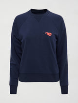 EMBROIDERED FRENCH TERRY CREW SWEATSHIRT -  NAVY/ LOBSTER