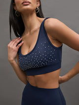PEARL CUT OUT SCOOP BRA IN DIAMOND COMPRESSION - NAVY BLAZER