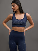 PEARL CUT OUT SCOOP BRA IN DIAMOND COMPRESSION - NAVY BLAZER