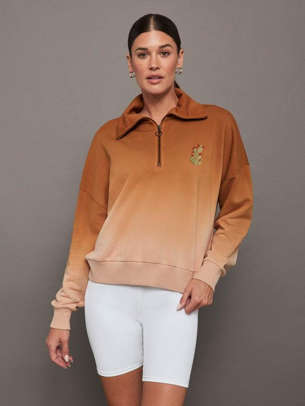 Ombre French Terry Half Zip / Cactus - Caramel Cafe to Rose Cloud