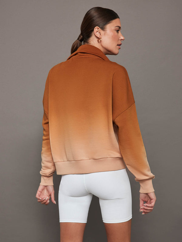Ombre French Terry Half Zip / Cactus - Caramel Cafe to Rose Cloud