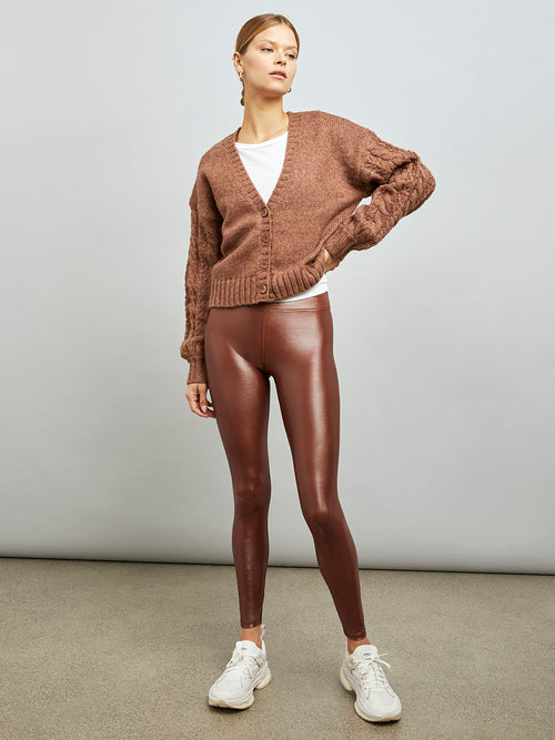 High Rise Full-Length Legging in Takara Shine - Cappuccino