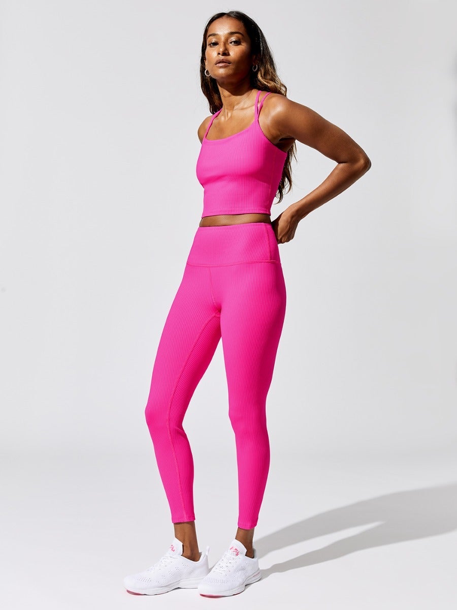 Pink Snatched Ribbed Leggings, Two Piece Sets