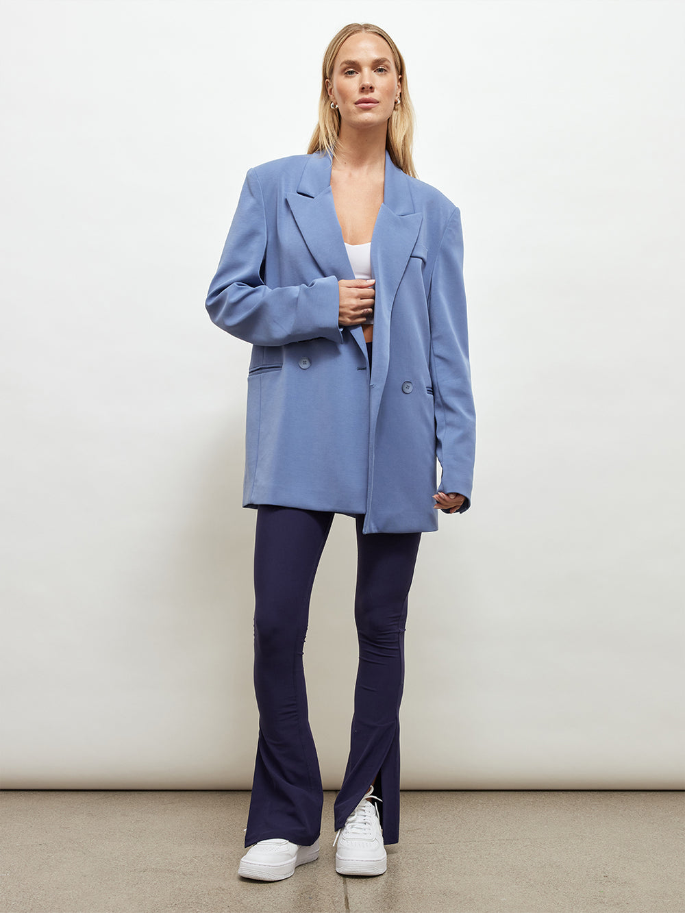 Double-Breasted Scuba Blazer - Blue