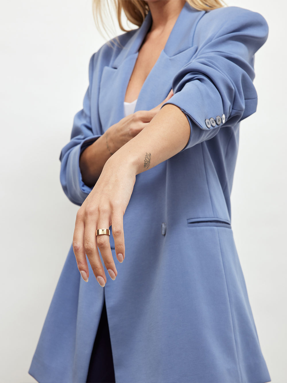 Double-Breasted Scuba Blazer - Blue