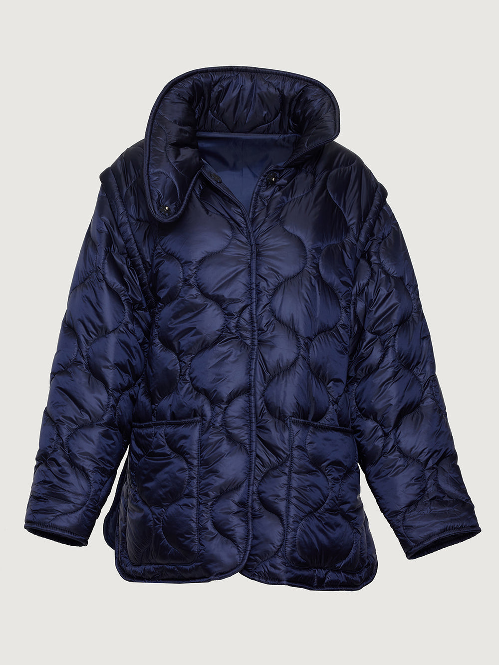 Quilted Jacket with Removable Sleeves - Navy