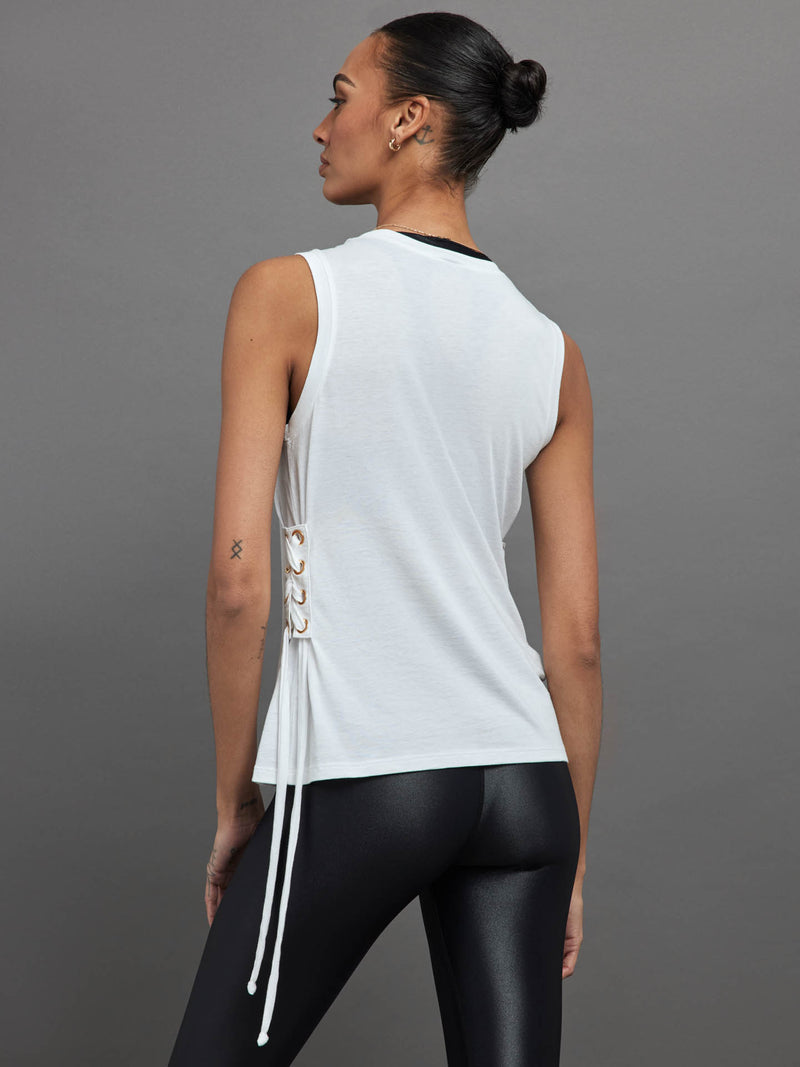 SIDE LACE UP TANK - White