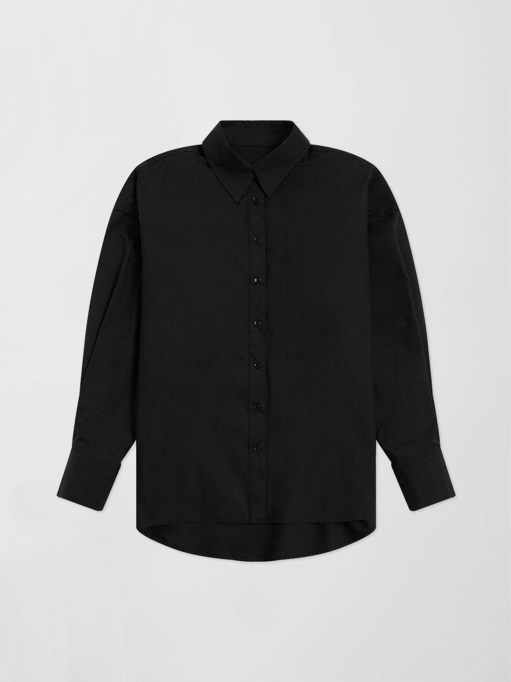 black oversized dress shirt Mens Black Cupro Shirt: Oversized Long Sleeve Button Up