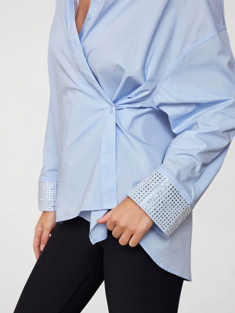 RHINESTONE OVERSIZED BUTTON UP SHIRT - Blue with Silver Rhinestones ...