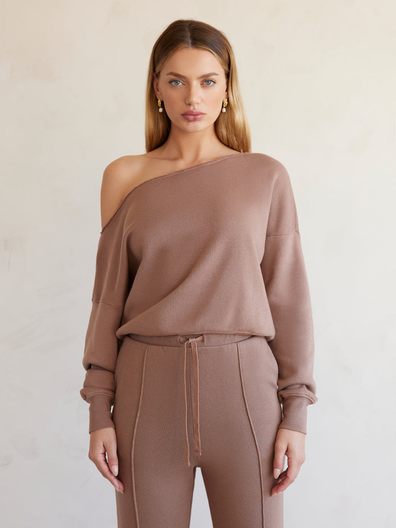 Off Shoulder Sweatshirt in French Terry - Thrush