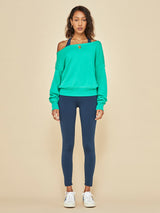 Off Shoulder Sweatshirt in French Terry - Digital Green