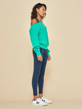 Off Shoulder Sweatshirt in French Terry - Digital Green