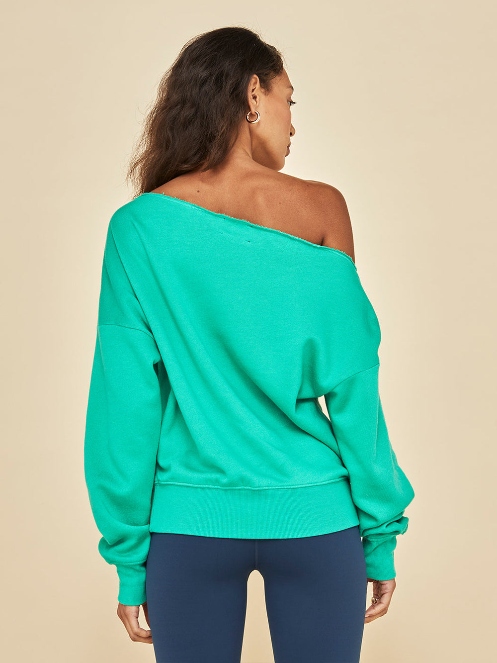 Off Shoulder Sweatshirt in French Terry - Digital Green