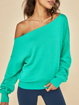 Off Shoulder Sweatshirt in French Terry - Digital Green