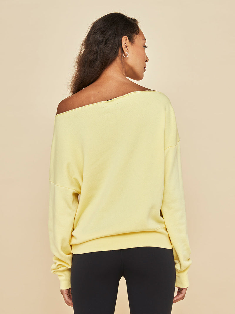 Off Shoulder Sweatshirt in French Terry - Butter Yellow