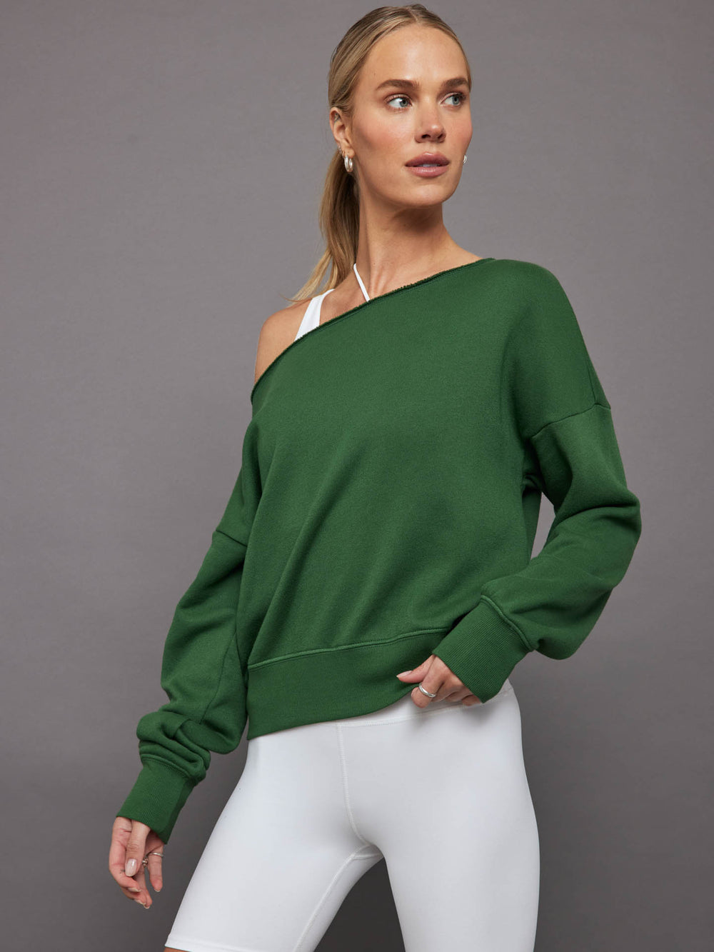 Off Shoulder Sweatshirt in French Terry - Formal Garden