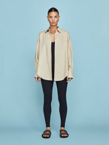 Linen Oversized Button Up Shirt - Tan