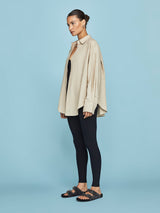 Linen Oversized Button Up Shirt - Tan
