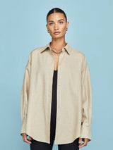 Linen Oversized Button Up Shirt - Tan