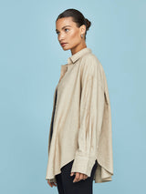 Linen Oversized Button Up Shirt - Tan