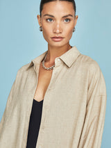 Linen Oversized Button Up Shirt - Tan