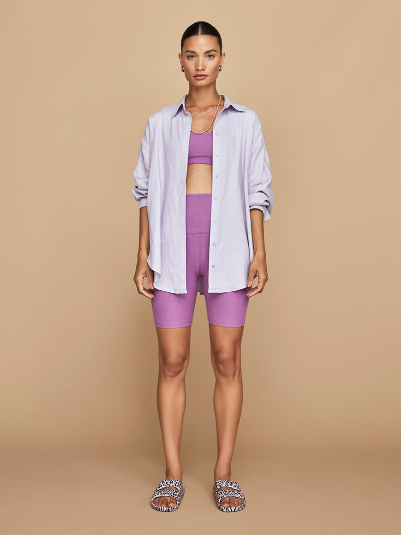 Linen Oversized Button Up Shirt - Lavender