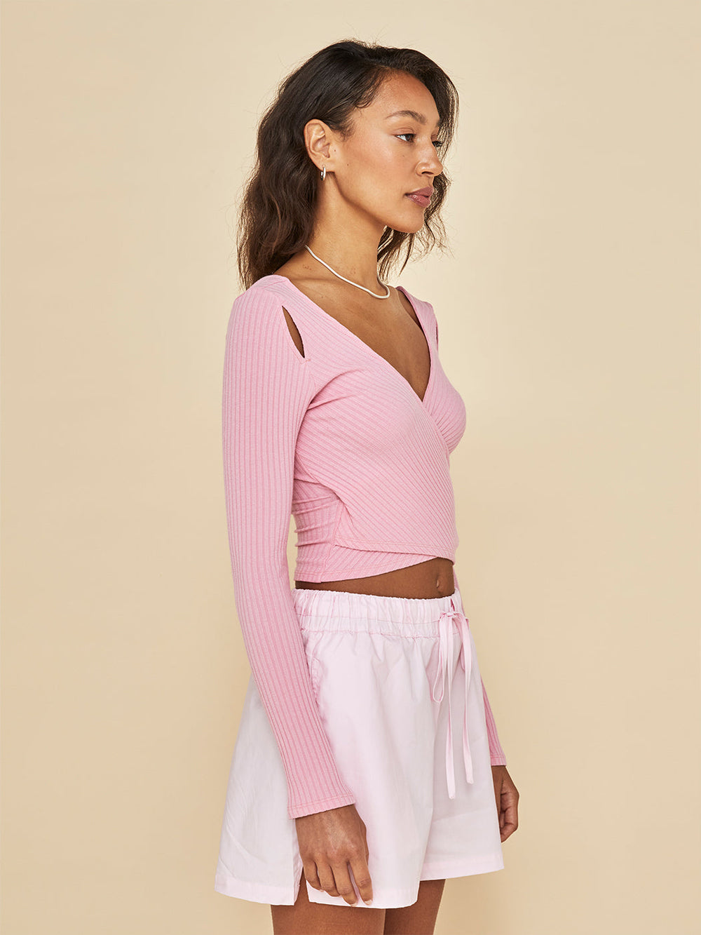 Long Sleeve Cut Out Wrap Top - Confetto