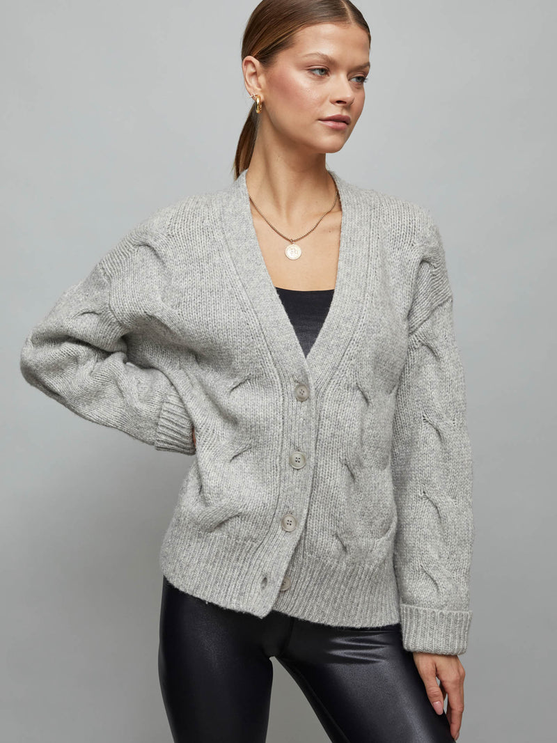 Chunky Button-Front Cardigan - Heather Grey