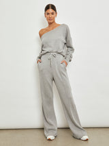 Wide Leg Pintuck Sweatpant in French Terry - Heather Grey