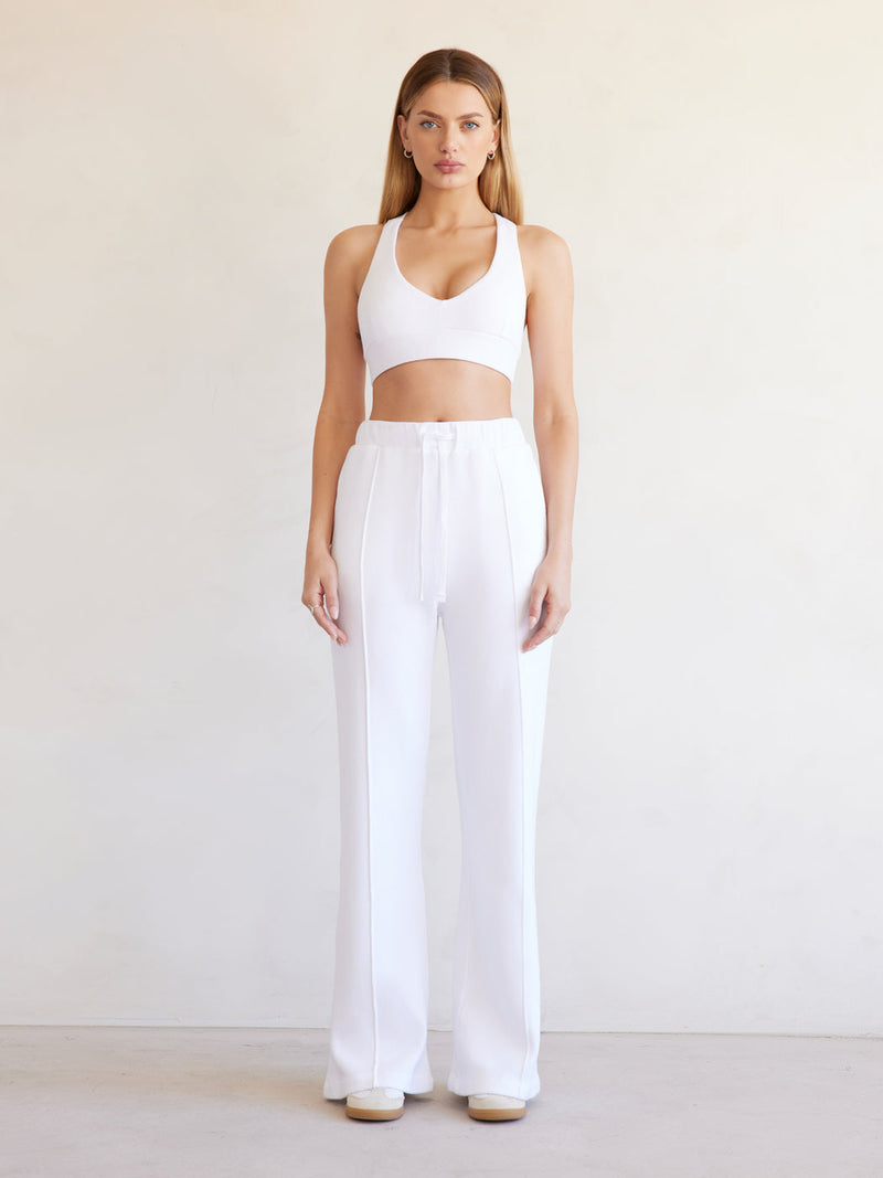 Wide Leg Pintuck Sweatpant in French Terry - White