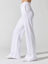 Wide Leg Pintuck Sweatpant in French Terry - White