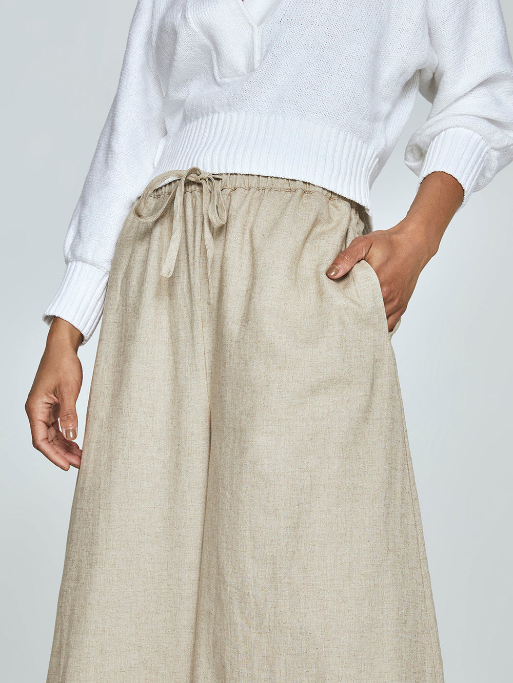 Linen Wide Leg Pant - Tan
