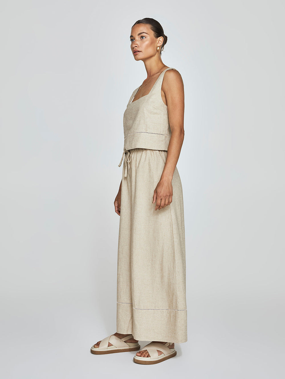 Linen Wide Leg Pant - Tan