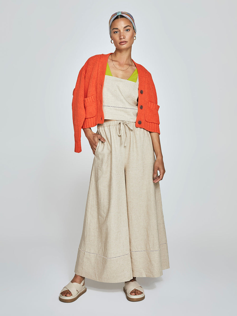 Linen Wide Leg Pant - Tan