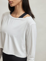 Long Sleeve Boat Neck Top - White
