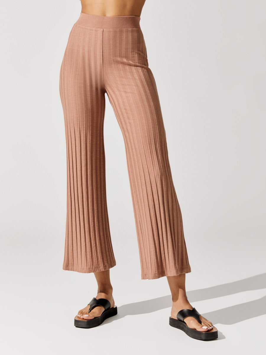 Celia Compact Rib Cropped Wide Leg Pants - Teak