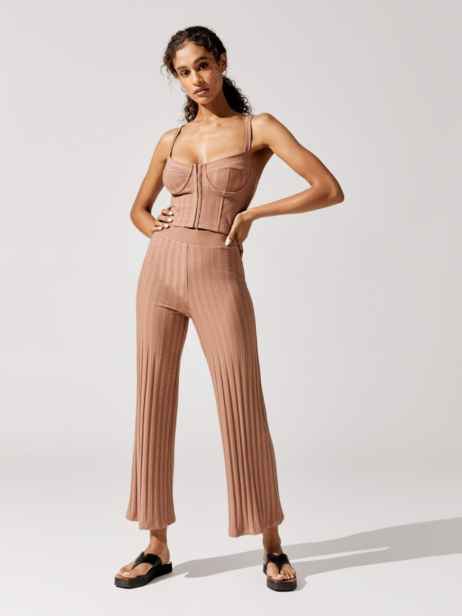 Celia Compact Rib Cropped Wide Leg Pants - Teak