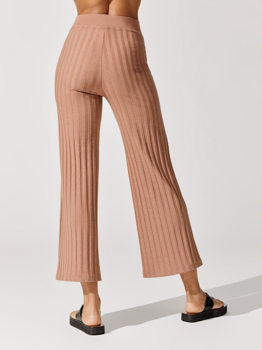 Celia Compact Rib Cropped Wide Leg Pants - Teak