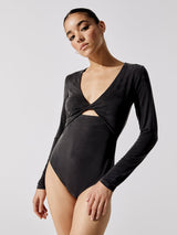 Harleen Eco Slinky Jersey Twist Front Bodysuit - Black