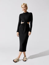 Long Sleeve Neo Sweater Rib Dress - Black