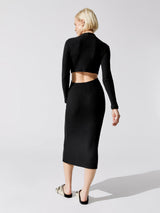 Long Sleeve Neo Sweater Rib Dress - Black