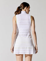 Zip Front Dress - White Pointelle Lace With Yellow Trim