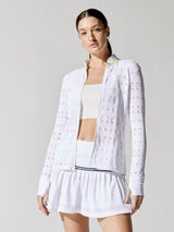 Zip Front Jacket - White Pointelle Lace With Neon Trim