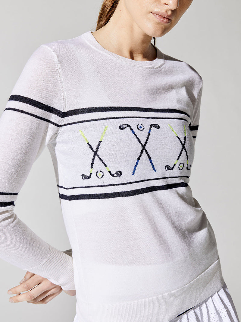 Club Sweater - White With Navy Stripes